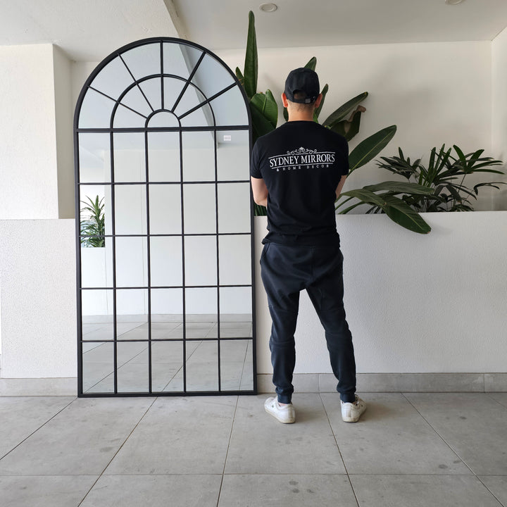 Large Black Arch window mirror