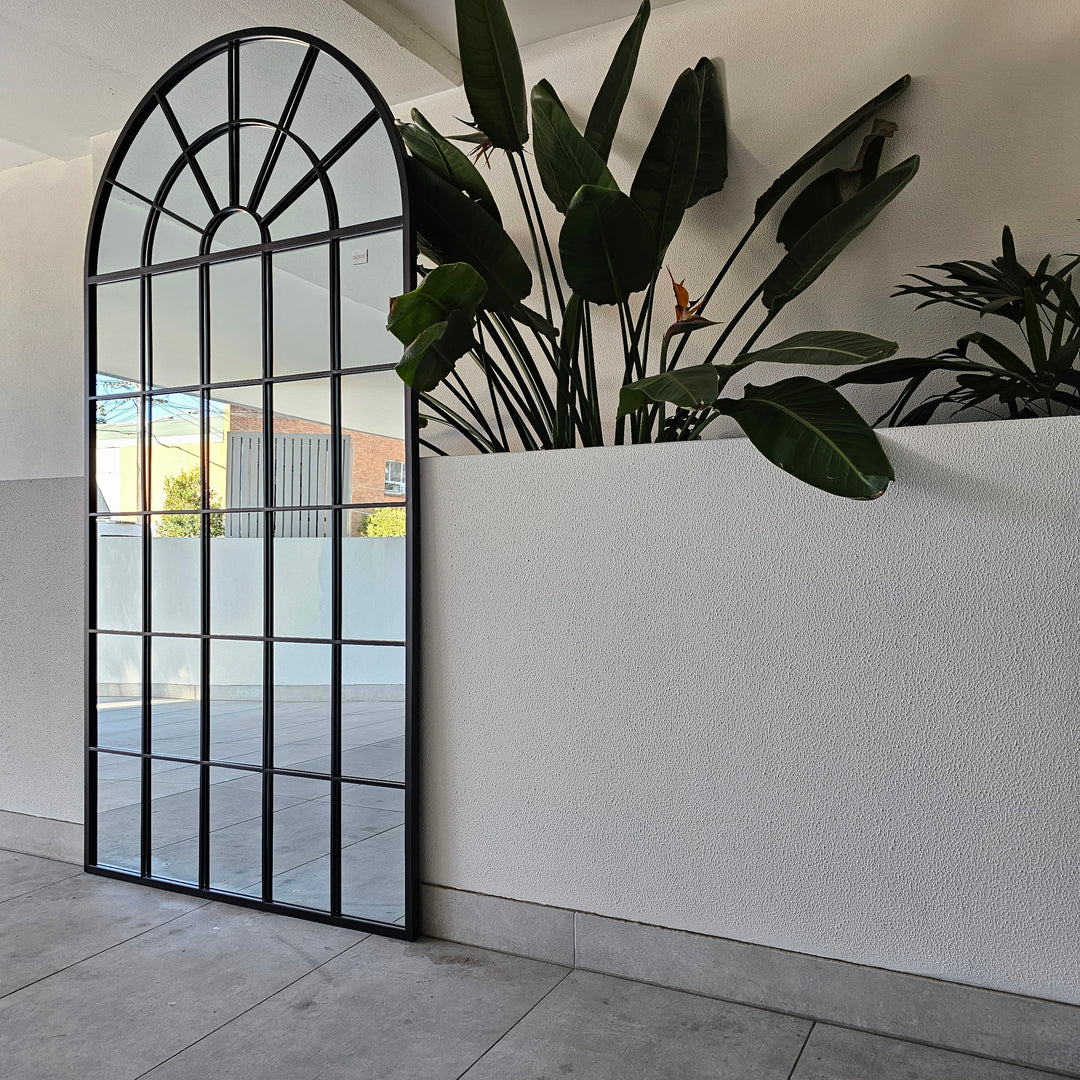 Large Black Arch window mirror