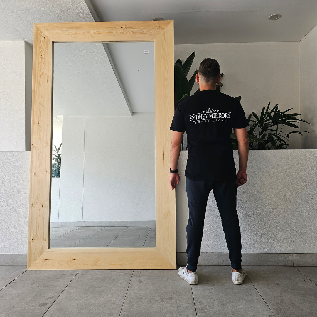 Natural timber mirror for bedroom or hallway décor