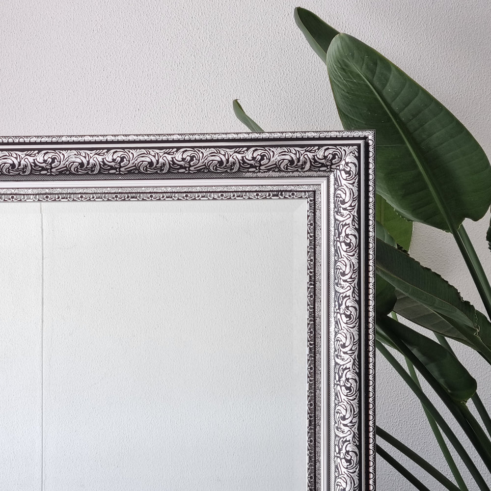 decorative silver and black full length mirror
