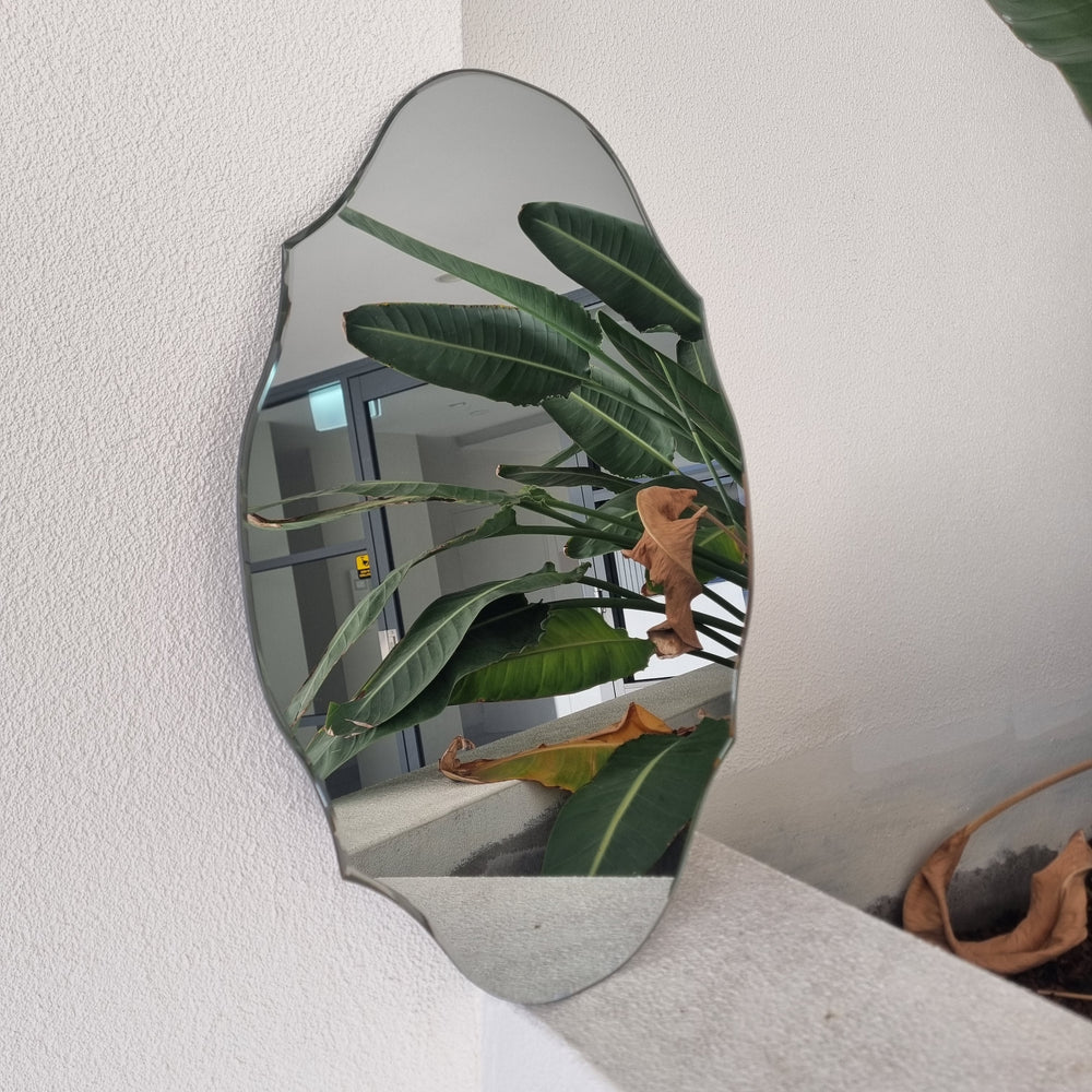 Trilogy art deco frameless irregular wall mirror, 50x38cm
