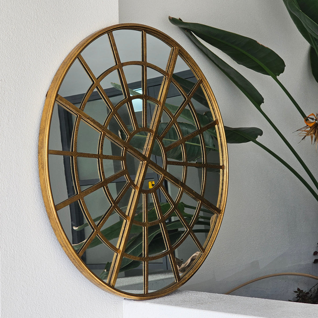 Shield gold round wall mirror, 80cm