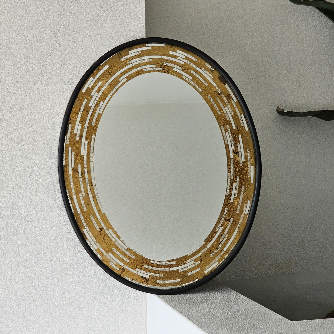 Ruby gold mosaic-detail wall mirror, 75x60cm