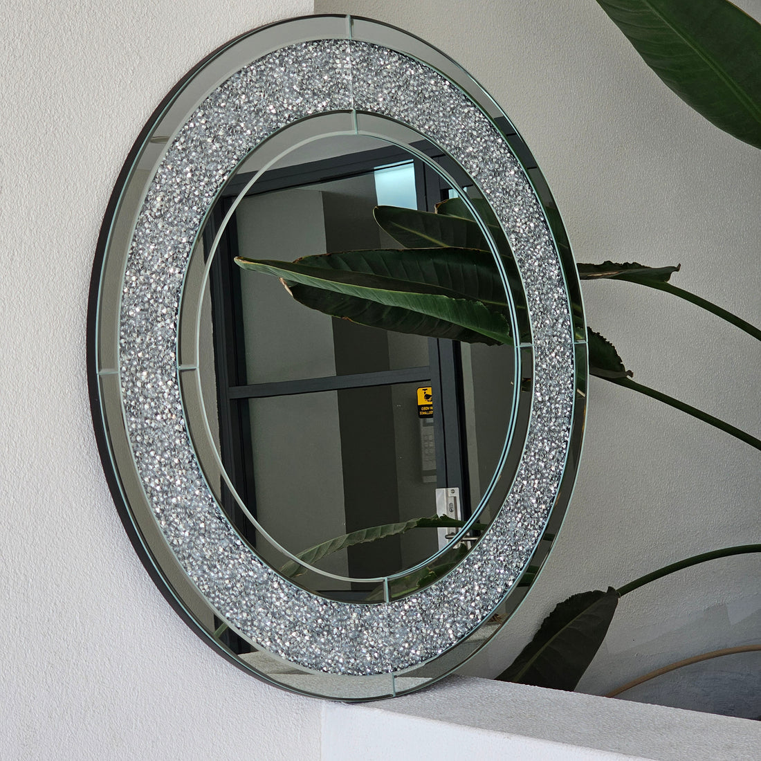 Crush crystal diamond round mirror, 80cm