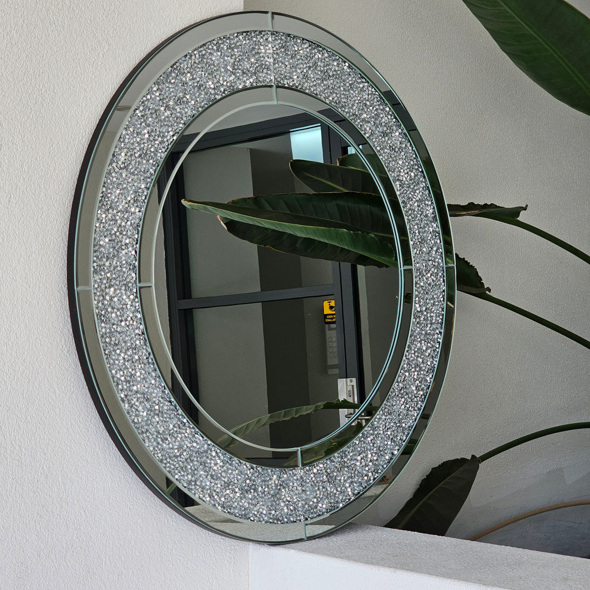 Crush crystal diamond round mirror, 80cm