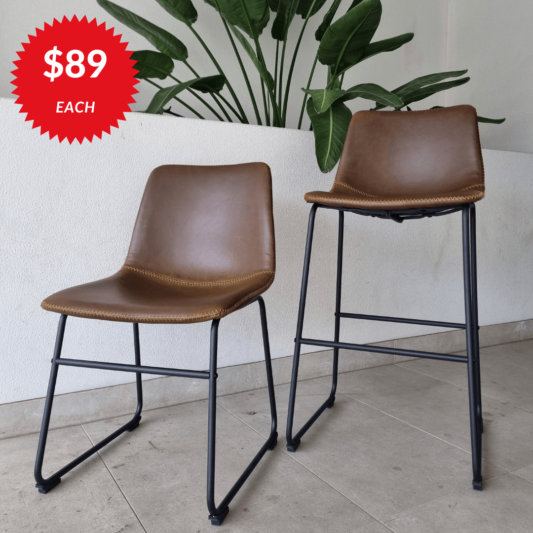 Theo tan leather dining chair and bar stool