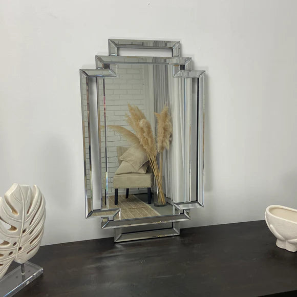 Asenath art deco frameless overmantle wall mirror, 80x50cm