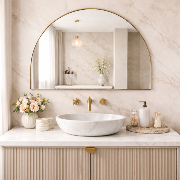 Roma Half Arch Mirror - 120cm x 80cm | Indoor and Bathroom Mirror ***PRE ORDER***