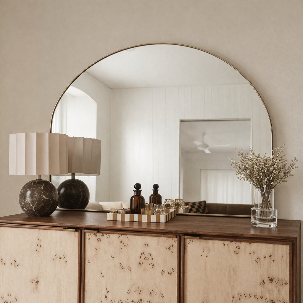 Roma black half-arch wall mirror, 120x80cm, for indoor or bathroom use