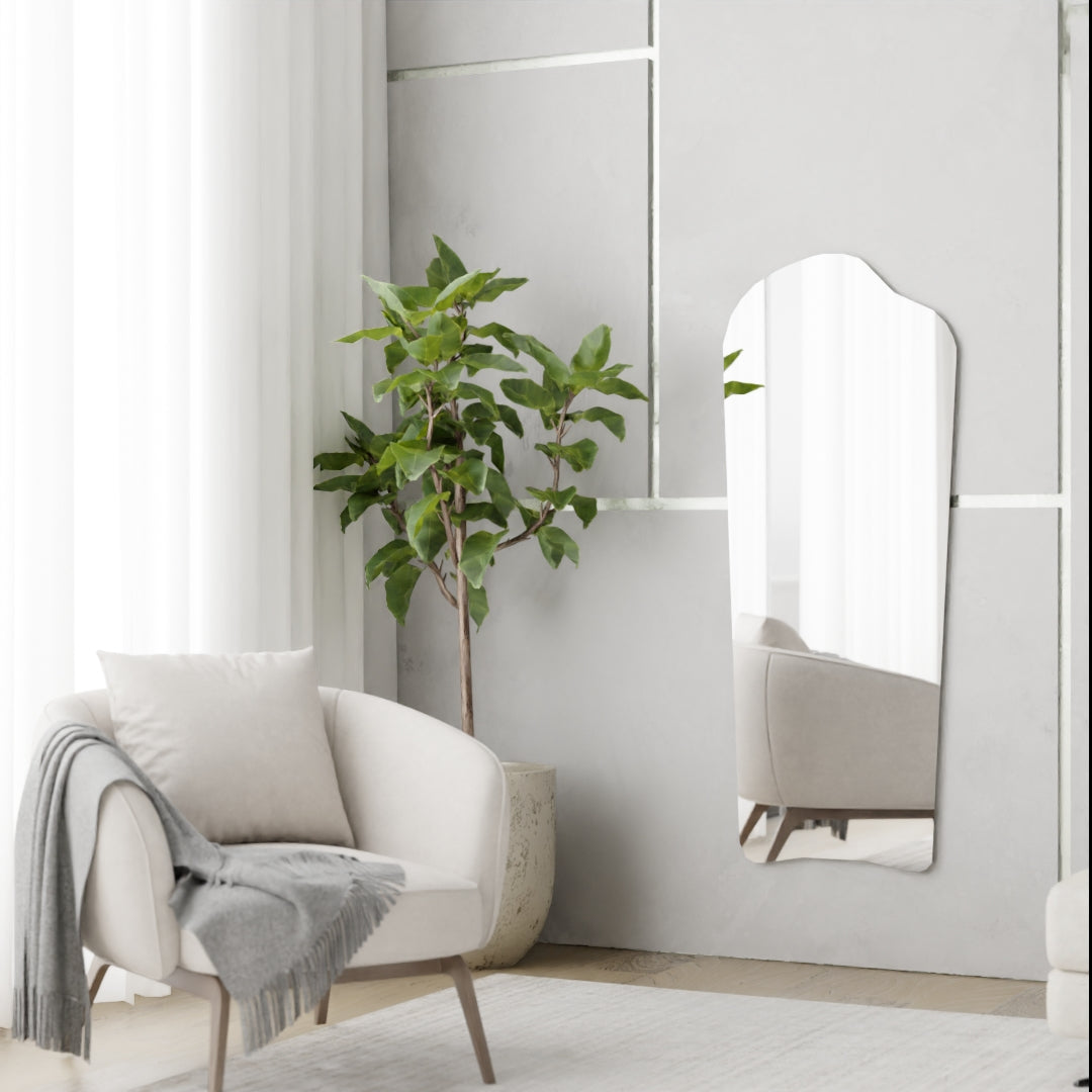 Frameless irregular curved arch mirror by Sydney Mirrors