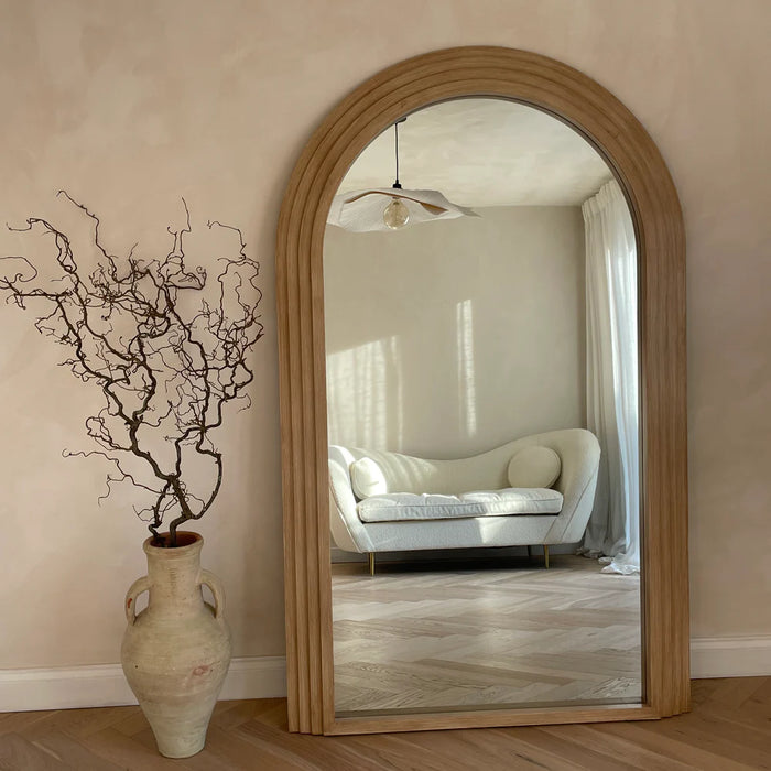 Seaside oak wood stepped-arch full-length mirror, 190x110cm