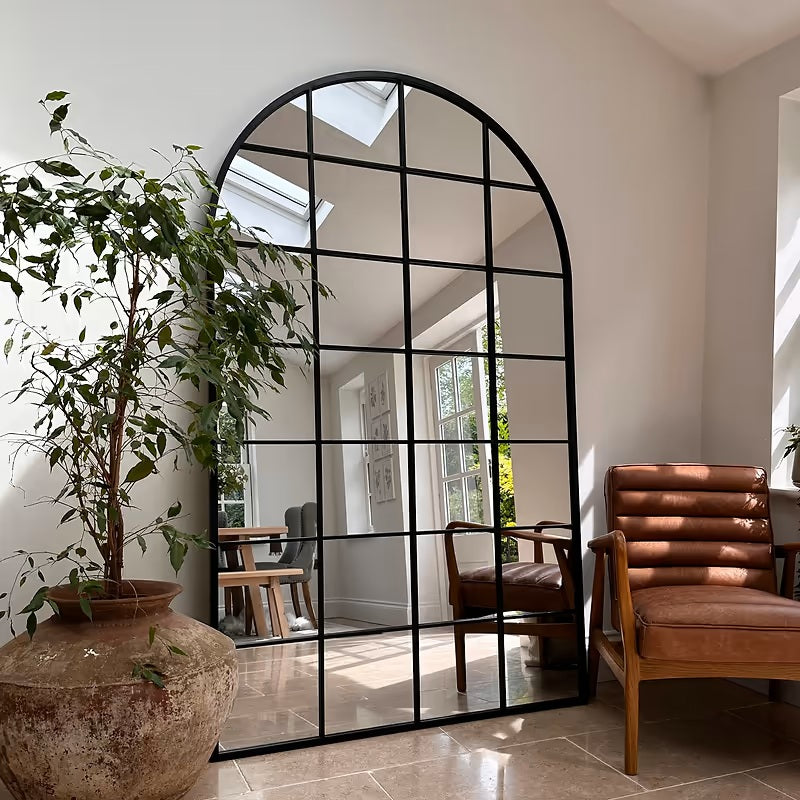 Harlem black arched window mirror, 200x120cm, indoor or covered outdoor