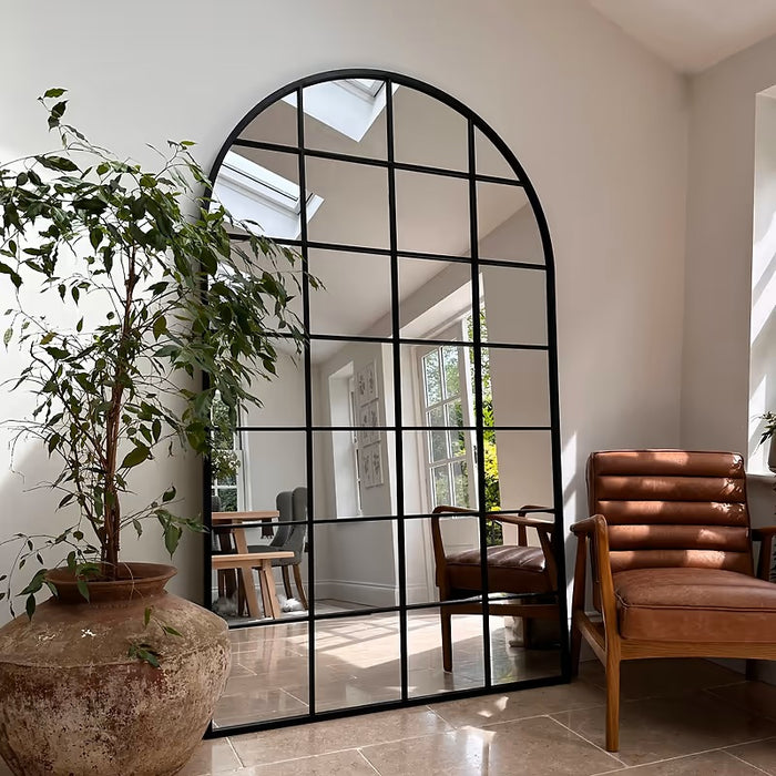 Harlem black arched window mirror, 200x120cm, indoor or covered outdoor