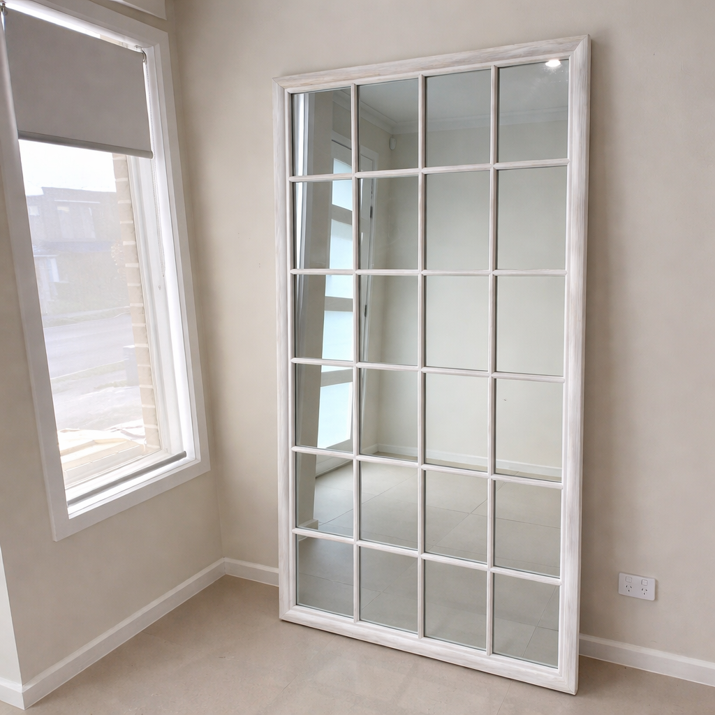 Sash white shabby-chic window mirror, 200x100cm