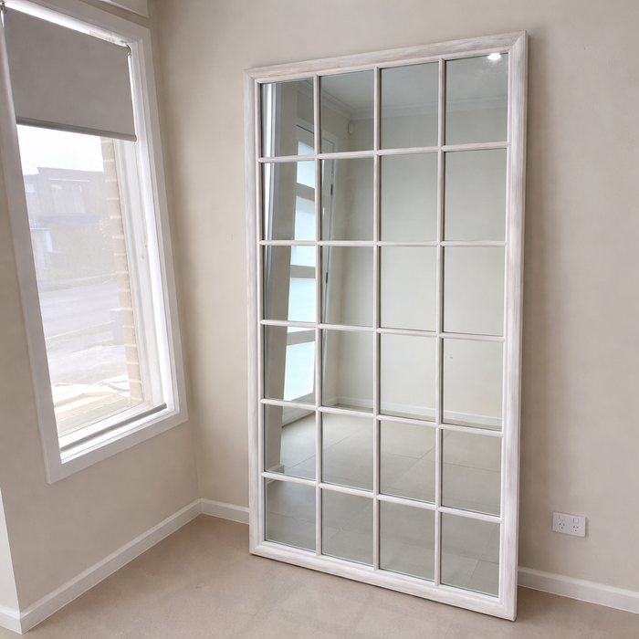 Sash white shabby-chic window mirror, 200x100cm
