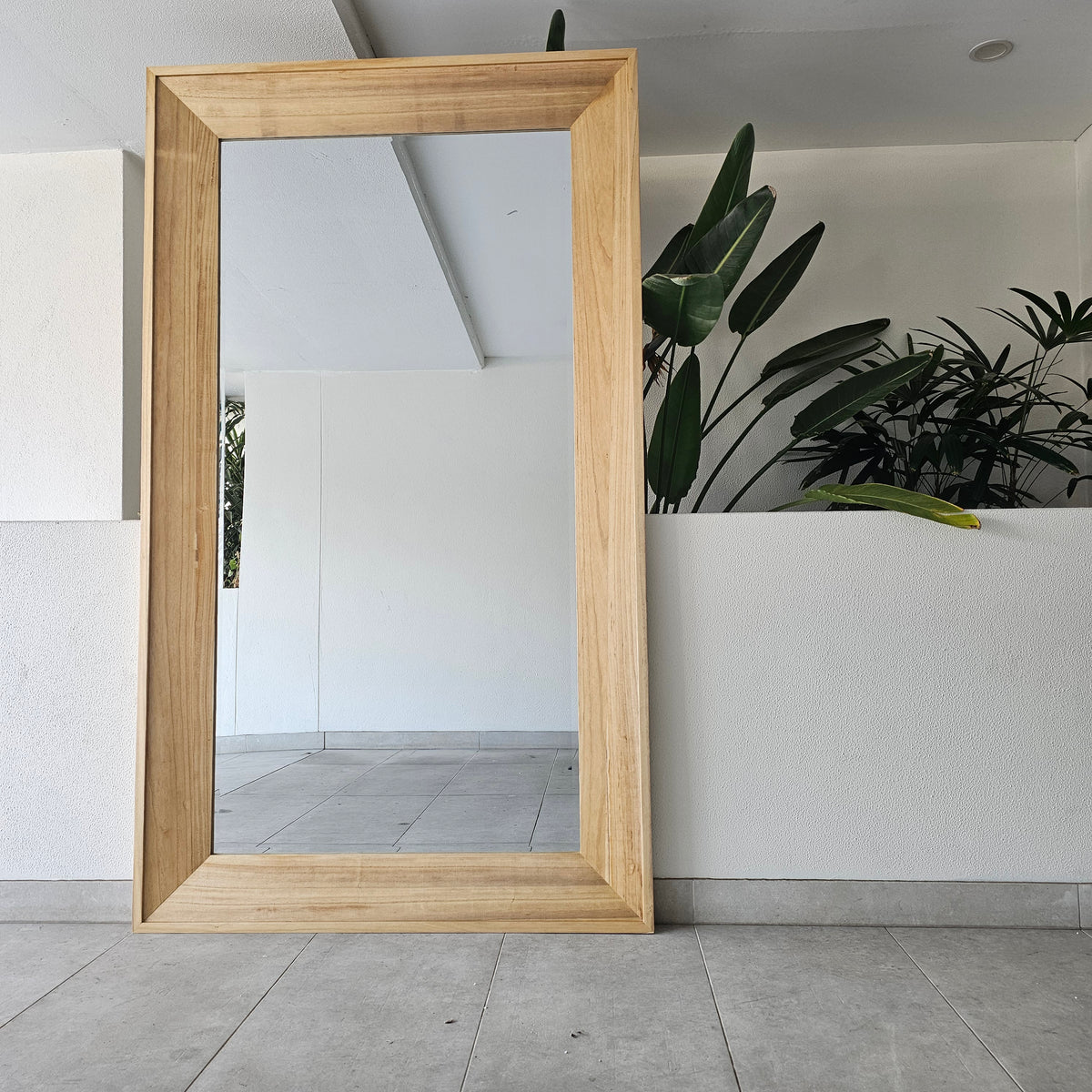 Hudson large full-length mirror, 215x125cm, with a natural wood frame