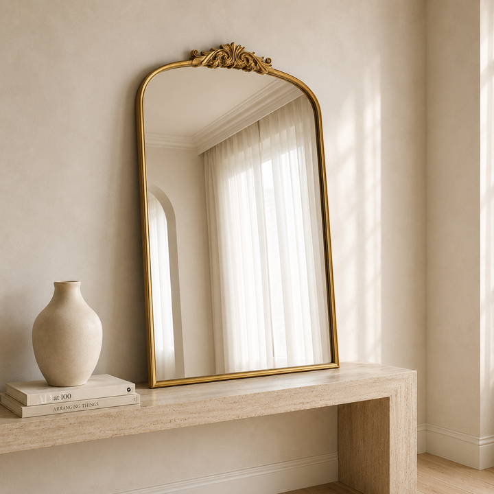 COLETTE 110x80cm Ornate Gold Arch Mirror