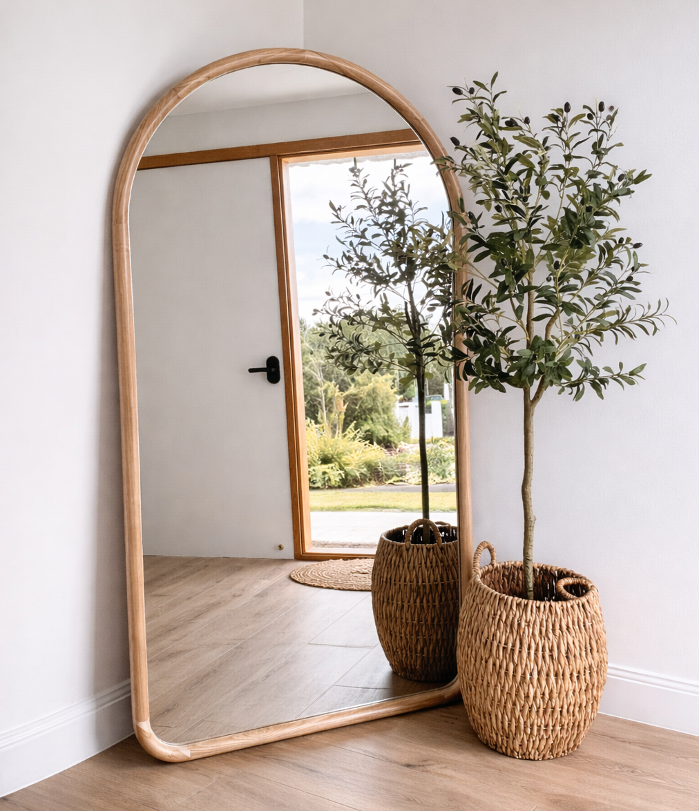 AURA 190x100cm – Large Full-Length Arch Mirror with Curved Wood Frame