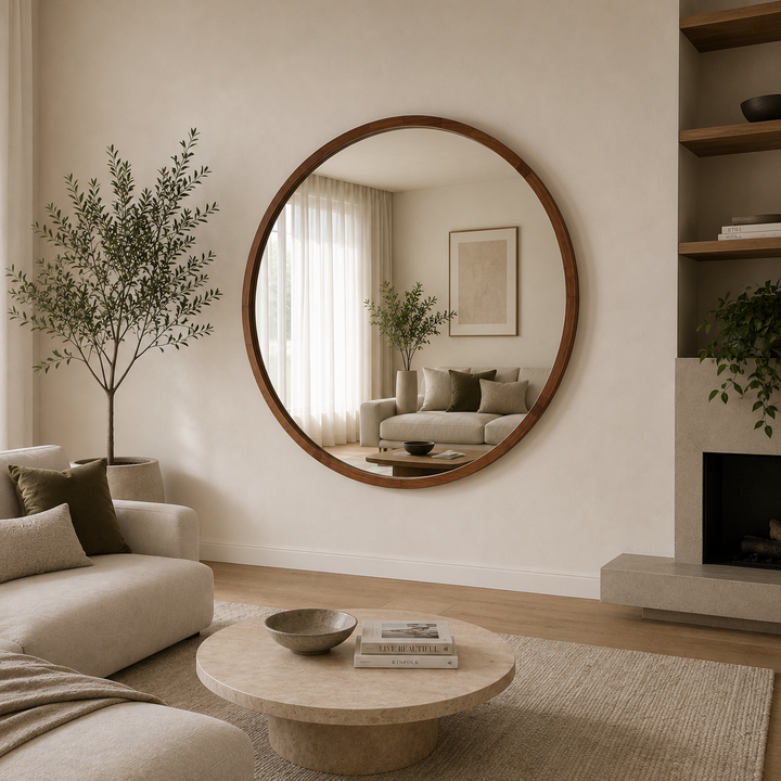 ATLAS Round Wood Wall Mirror 120cm and 150cm
