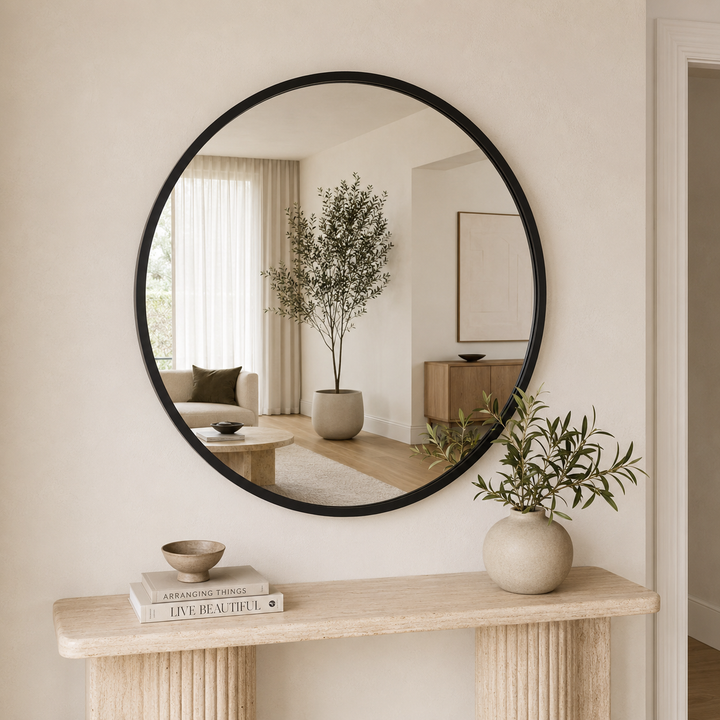 ATLAS Round Wood Wall Mirror 120cm and 150cm