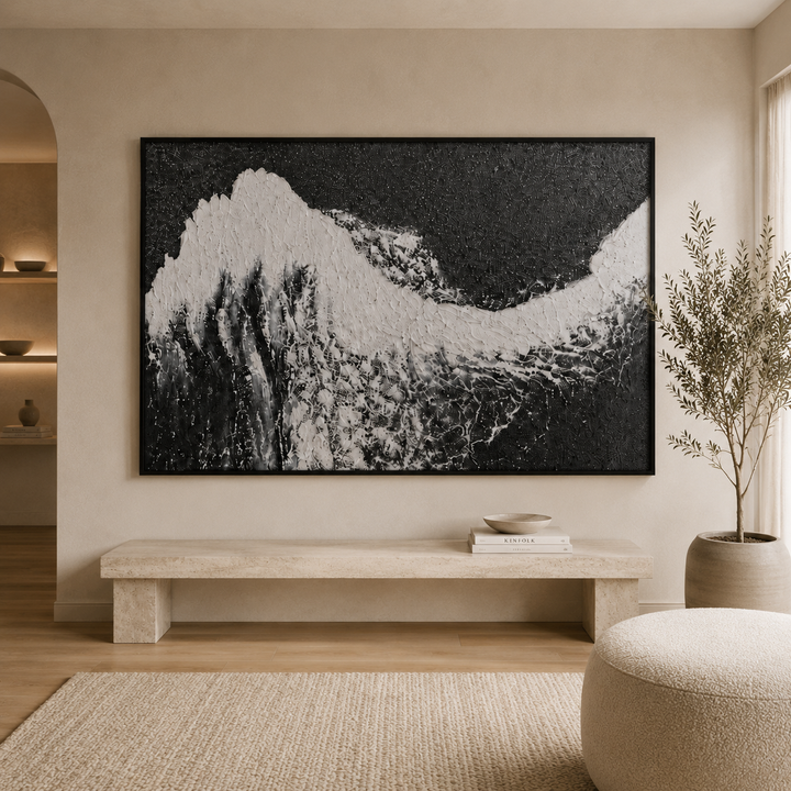 Close detail of Ridge textured wall art showing genuine raised hand-applied relief and shadow