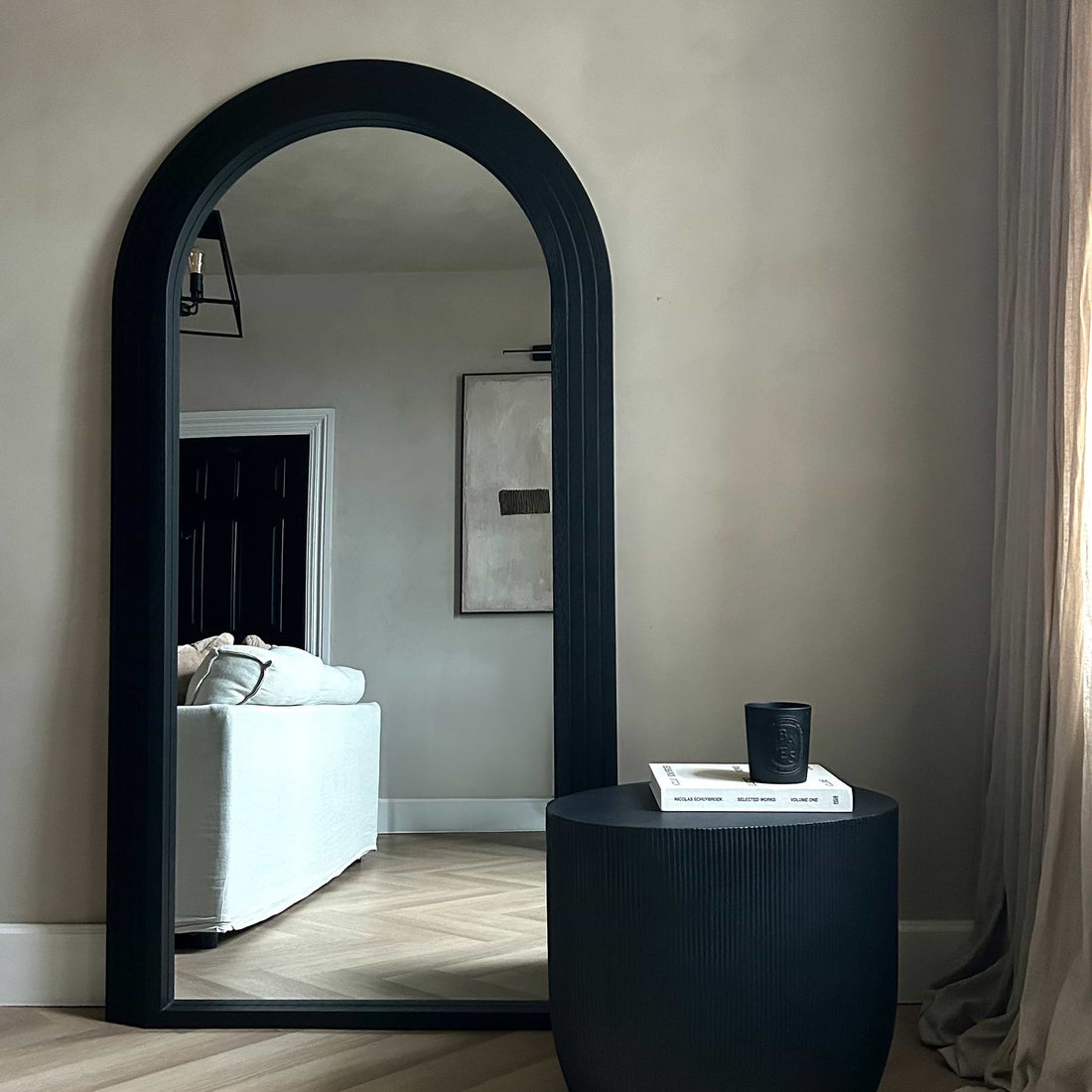 Phantom black oversized stepped-arch full-length mirror, 190x110cm