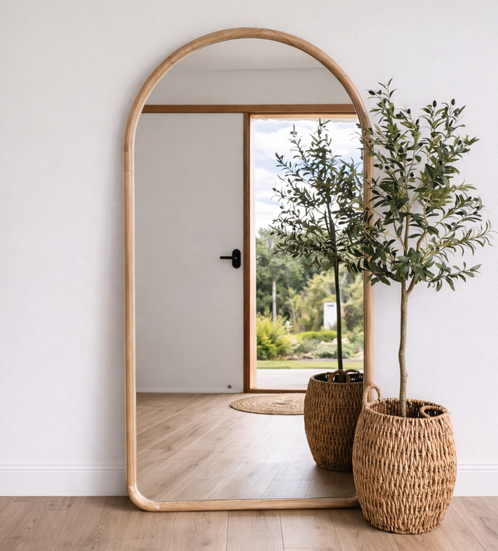 AURA 190x100cm – Large Full-Length Arch Mirror with Curved Wood Frame