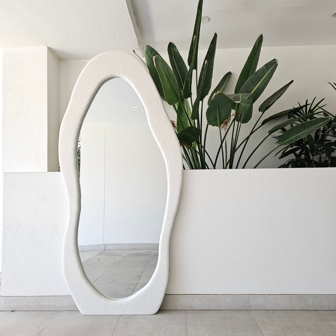 Ripple white boucle irregular full-length mirror, 190x90cm