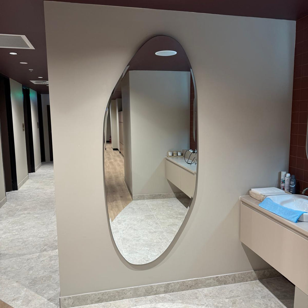 Pebble frameless irregular asymmetrical mirror