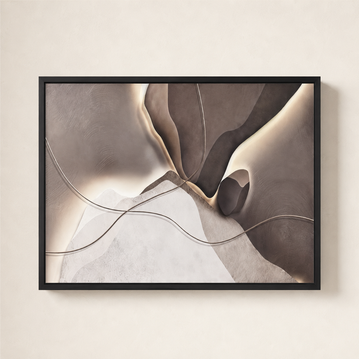 Close detail of Basalt geometric wall art showing defined edges and structure on framed canvas