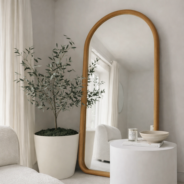 AURA 190x100cm – Large Full-Length Arch Mirror with Curved Wood Frame