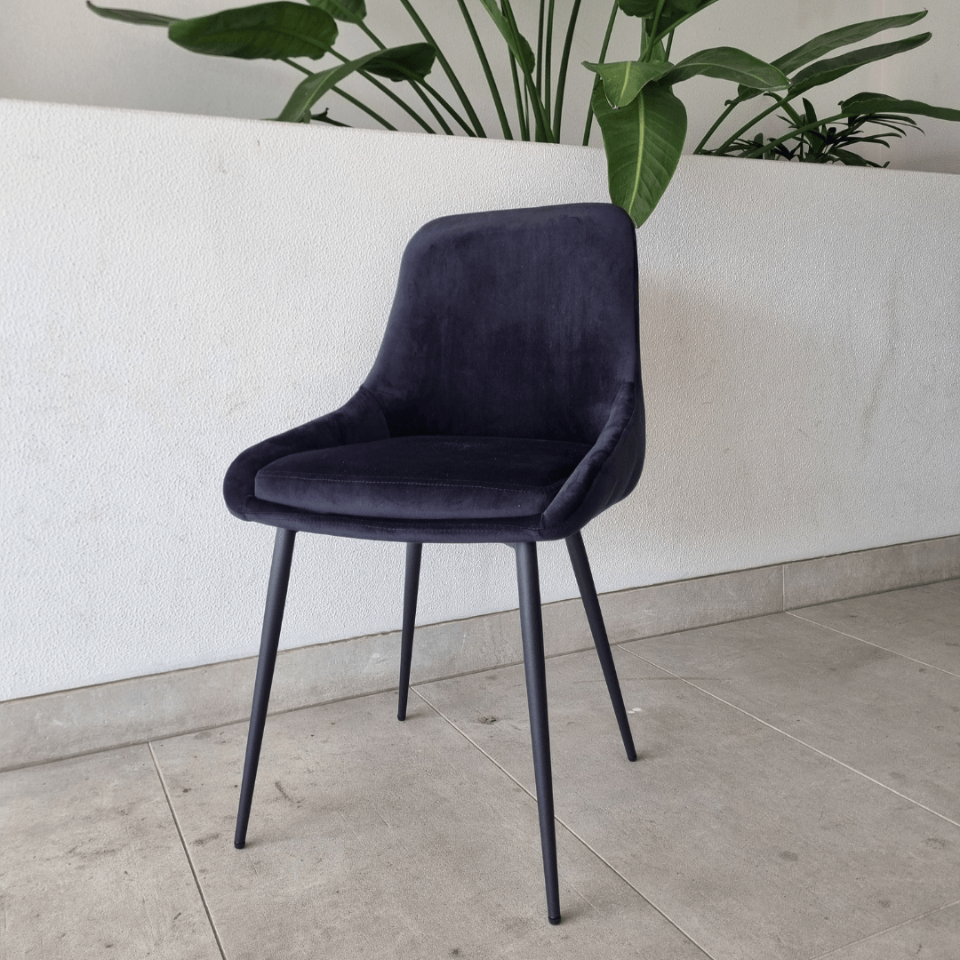 Lennon dining chair upholstered in charcoal velvet with black legs